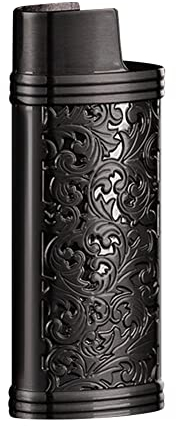 Mini Feuerzeughülle,Zinklegierung Feuerzeughülle Wiederverwendbare Tragbar Feuerzeug-Hülle mit Blumenmuster Metall Retro Feuerzeug Abdeckung Feuerzeugetui Kasten für Zuhause Bar Reisen,Schwarz