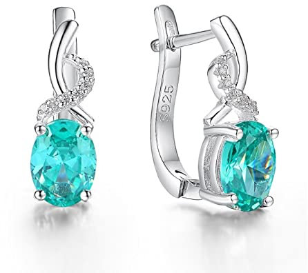 Mint Saphir Edelstein Luxus Clip Ohrringe für Damen Echtes 925 Sterling Silber Grüner Saphir Paraiba Turmalin