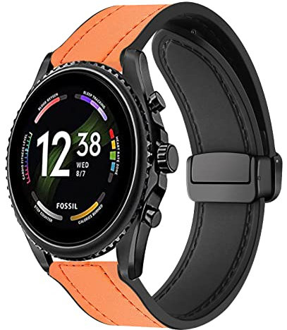 Correa para Fossil Gen 6 44mm/Gen 5E 44mm Correa PU Piel Cierre Magnético Silicona Correas Ajustable Correa para Fossil Gen 6 44mm/Gen 5E 44mm (Gen 6/5E 44mm,H)