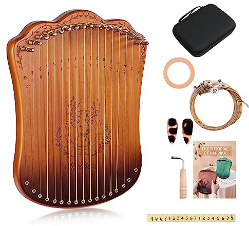 VixxNoxx Lyre Harpika, kit di arpa Zelkova Lyra a 17 corde, strumenti musicali a corda con chiave per accordatura, custodia, istruzioni (lingua italiana non garantita), corde extra per principianti e