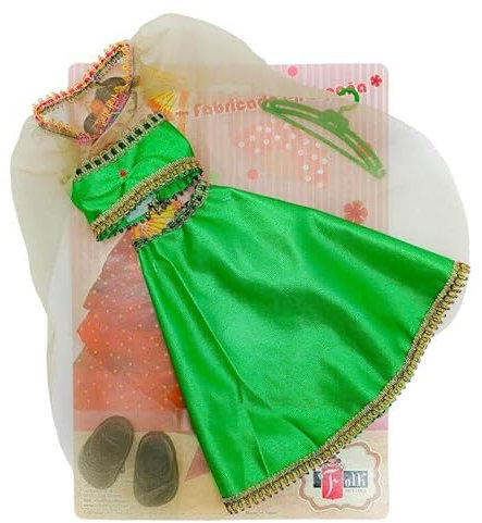 Kleid der Kollektion 2023, Fantasie-Kleid mit Schleier, Kleiderbügel und Paar Puppenschuhe Sintra, Simona, Mari's, Pepa's oder Naia, 41 cm. Hergestellt in Spanien von Folk Artesanía. Puppe nicht im