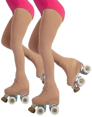 CALZITALY PACK 1/2 Professionelle Mädchen Rollschuh und Eislauf Strumpfhose mit Fuss – 70 DEN| Hautfarbe, Schwarz| 6 Jahre, 8 Jahre, 10 Jahre, 12 Jahre | (12 Jahre, 2 Paar - Hautfarbe)