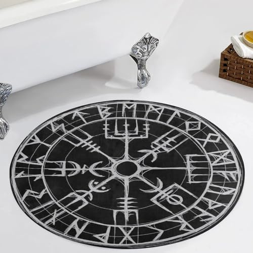 CZMYCBG Rutschfester, Waschbarer Runder Teppich, Bodenmatte im Wikinger-Stil, Nordische Mythologie Vegvisir-Teppich, Weich und Bequem (Color : Vegvisir G, Size : 60 * 60cm)