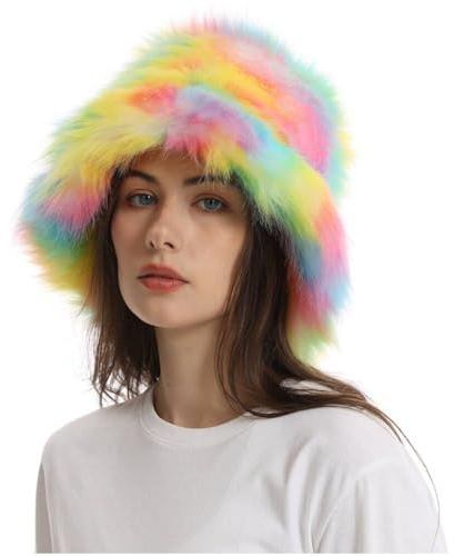Winter Kunstfell Pelziger Eimer Hut Bunte Flauschige Fuzzy Warme Hut Plüschfischer Hut Winter Eimer Hut Für Frauen Teenager Mädchen