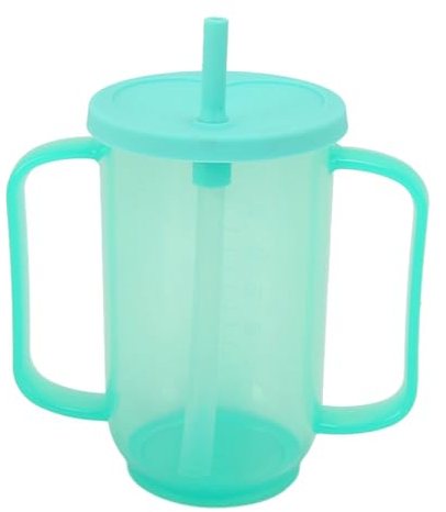 Fockety Vaso Sorbedor para Adultos, 2 Asas con Pajita Vasos de Plástico a Prueba de Derrames, Vasos con Tapa y Pajita a Prueba de Derrames para Personas Mayores con Disfagia