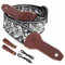 Nefelibata Banjo-Gurt, 2 breit, Vollnarbenleder Jacquard bestickt, verstellbarer Ersatz, Gitarrengurt mit Kopfplatten-Seil und Leder-Stirnband (weiße Blumenstickerei)