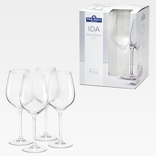 Van Well IDA Weingläser 50 cl – 4er Set große Gläser für Rotwein & Weißwein – Trinkgläser aus Glas, spülmaschinengeeignet – Ideal für Alltag, Dinner & festliche Anlässe