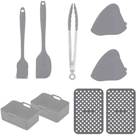 GRANZ Air Fryer Silicone Pot, Reusable Airfryer Liners, Silicone air Fryer Liner Accessories, Kitchen Gadgets Essentials 9 PCS Accessories for Ninja Set, Replacement of Disposable Paper Liner