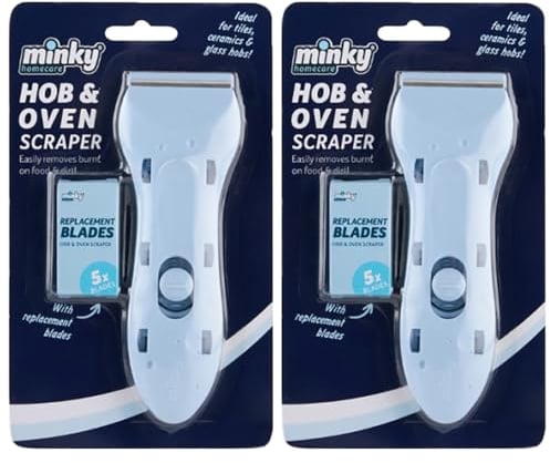 Minkyy Hob & Oven Scraper with 5 x Replacements Pack of 2 Tiles Ceramic Glass Cooker Oven Pans Food Burnt Cleaner with Welari Thank You Card | (2pack) (2scraper)