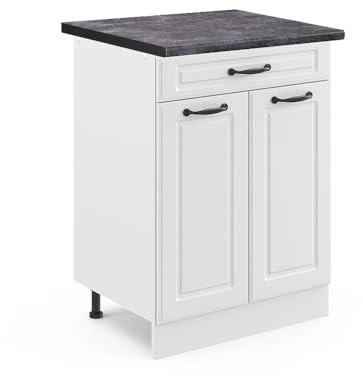 Vicco Meuble Cuisine R-Line, Blanc Campagne, 60cm avec tiroir, PT Anthracite, pour Une Combinaison Libre au Sein de systèmes de Cuisine modulaires