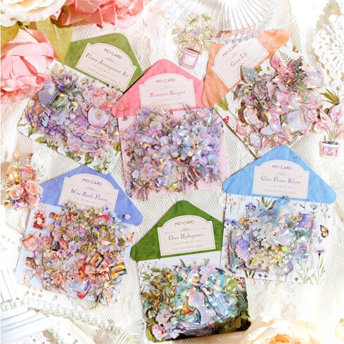 Aesthetic Scrapbook Zubehör Stickers Set,180 pcs Sticker Set Laser PET Blumenvase, Grünzeug Scrapbooking Sticker Aufkleber Deko für Photo Album,Journaling Laptops, Crafts DIY(Botanical Aesthetics)