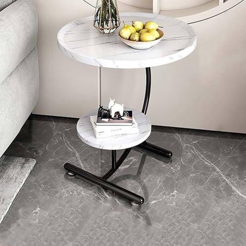 BohrenCL C Form Beistelltisch Rund, Holz Tischplatte 40cm Durchmesser für Couch und Sofa, Klein für Wohnzimmer-Schlafzimmer in Nussbaum-Optik