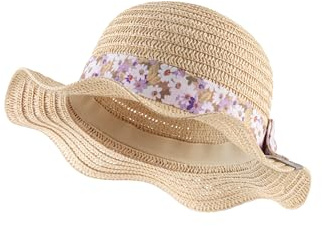Sterntaler Strohhut Wellenrand -Modischer Hut mit Wellenkrempe und Blumenband - Mädchen Sonnenhut - Baby und Kinder Kopfbedeckung - Strandkappe - Sand, Größe 53