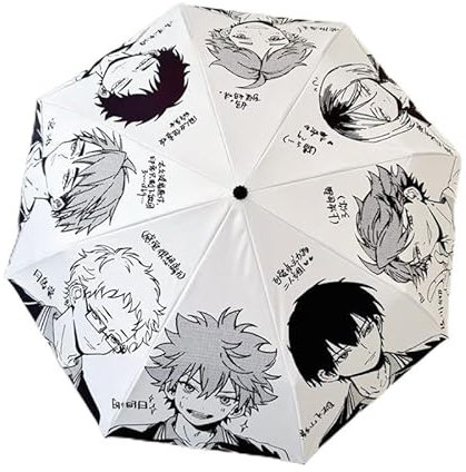 Xinchangda Haikyuu Regenschirm Hinata Shoyo Tobio Kageyama Anime Gedruckt Automatischer Faltschirm Winddicht Tragbar Sonnenschirm für Damen und Herren, Typ 1, Einheitsgröße