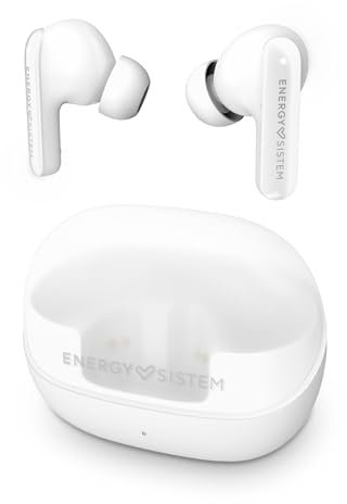 Energy Sistem Serenity ANC – Auriculares True Wireless con cancelación de Ruido (4 micrófonos, Bluetooth 5.3, plástico Reciclado, 25 Horas de batería, Certificado IPX4) Blanco