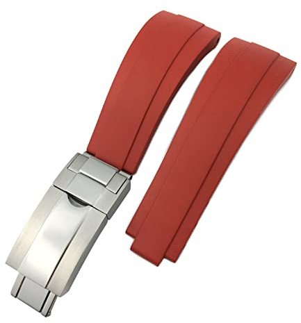 SERDAS 20mm Hochwertiger Fluorgummi-Uhr-Armband Für Rolle Daytona Mittlere Greenwich-Zeit GMT OYSTERFLEX. Black Armband(Red)