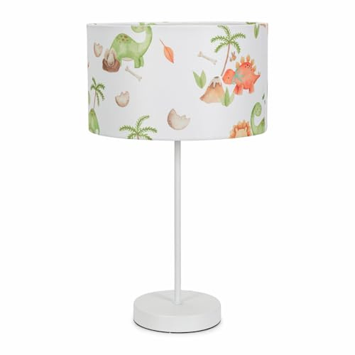 ValueLights | White Metal Single Stem Table Lamp with Kids Dino Drum Lampshade for Bedroom | Table Lamps, Home Décor & Improvement Essential | Included LED Bulb