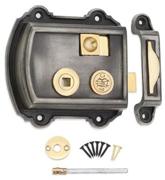Infinity Decor Victorian Cast Iron Rim Latch Bath Bedroom Lock Door Knob Handle Sets - Nickel (Rim Lock only)