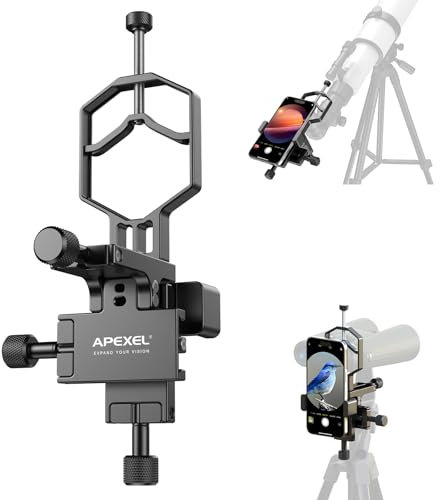 APEXEL 3-Assi Adapter Telescopico in Metallo per Smartphone Alta Precisione Adapter Compatibile con Binocolo,Monocolo e Microscopio,Adattatore per Telescopio Telescopico