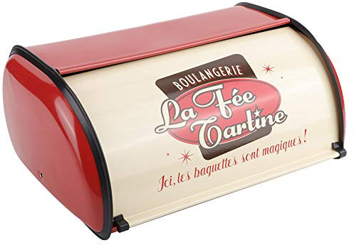 Gsycle Metal Bread Storage Container, Large Capacity Vintage Roll Top Bread Box Bread Holder Bread Dispenser Kitchen Countertop Box for Kitchen Bread Storage 13.6 * 9.1 * 5.7 in (Red)