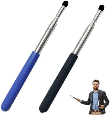 WUSJCOF 2 pezzi Allungabile puntatore aula insegnante presentatore asta telescopica in acciaio inossidabile (65cm allungabile) (Nero/Blu)