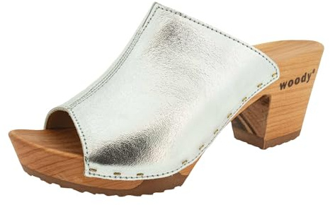 Woody Damen Elly Clog Pantolette, Silver, Größe 38