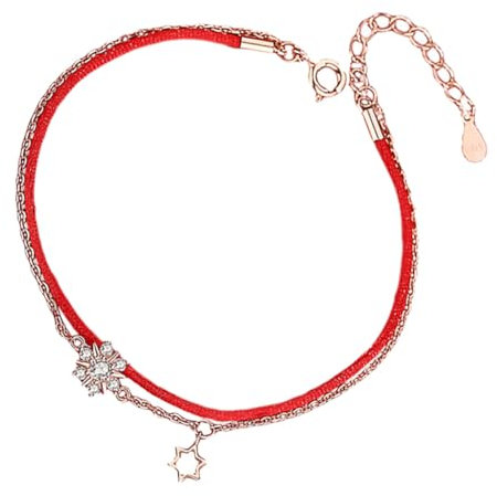 VALICLUD Bracelet Porte- Pour Femme Corde Rouge Et Flocon De Neige Finition Or 925