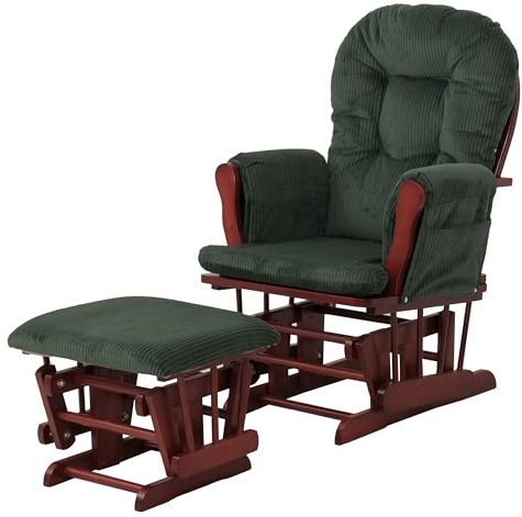 Mendler Relaxsessel HWC-C76, Schaukelstuhl Sessel Schwingstuhl mit Hocker Stoff Cord 320g/m² Öko-Tex - grün Gestell dunkel