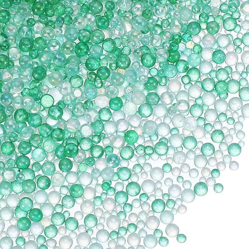PATIKIL 1-3mm Mini Glass Bubble Beads 200g Tiny Iridescent Beads No Hole Water Droplet Balls for DIY Crafting Nail Art Resin Filler, Green Series