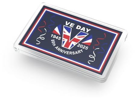 VE Day 80th Anniversary Commemorative Fridge Magnet, 7.5 cm x 5 cm, Union Jack Design, 1945-2025