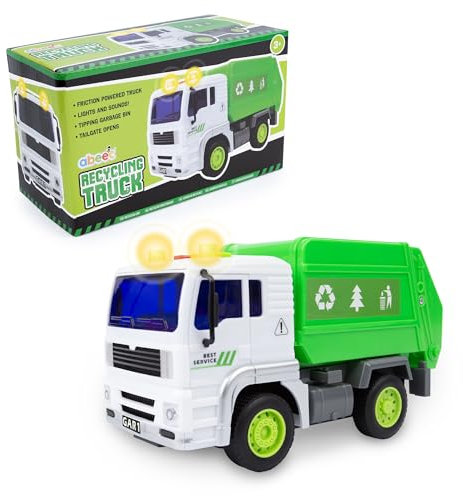 abeec Recycling Truck Toy for Kids | Friction Powered Vehicle with Lights & Sounds | Tipping Bin & Opening Tailgate | Toddler Construction Play Truck | Age 3+