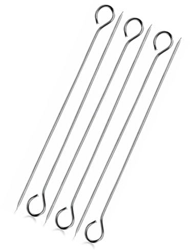 AIBULO 6PCS Stainless Steel BBQ Skewers – 24CM Reusable Metal Kebab Sticks for Grilling, Oven & Air Fryer | Heavy-Duty Food-Grade Skewers for Meat, Veggies, Chicken & Marshmallows