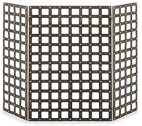 KOIAMVZW 3 Panel Fireplace Screen Fire Place Doors, Wrought Iron Classic Fire Place Gate Screens, Mesh Indoor Large Flat Guard Home Decor decoration