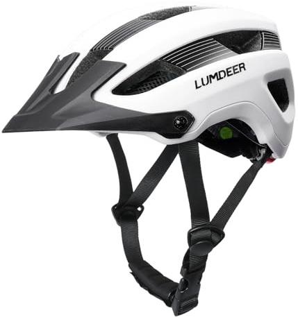 LUMDEER Mountainbike Helm Leicht Fahrradhelm mit Licht und Abnehmbarem Visier für Herren Damen Jugend MTB Helm Rennradhelm Erwachsene Weiß