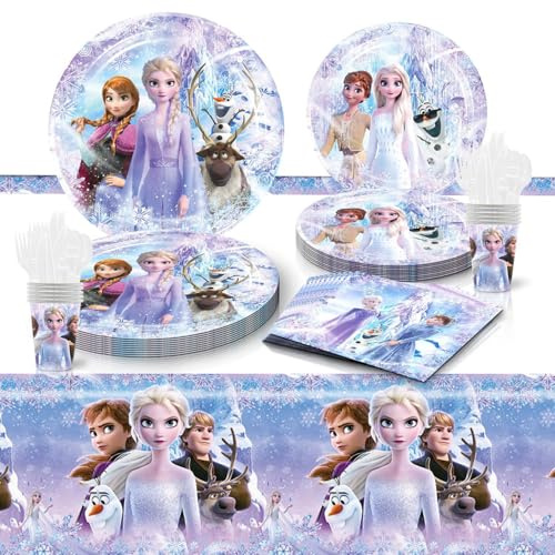 YHNNH Kindergeburtstag Geschirr Set, 51 Stück Geburtstags Deko Partygeschirr Set, Prinzessin Partyzubehör Supplies Enthalten Teller, Pappbecher, Servietten, Tischdecke für Party