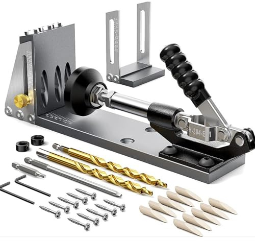 SOONHUA Pocket Hole Jig Kit, Professional Metal Pocket Screw Jig System with Restrictor Ring and Premium Carbon Steel Drill Bit for 13MM-40MM Thickness Wood Joints and Drilling Hole