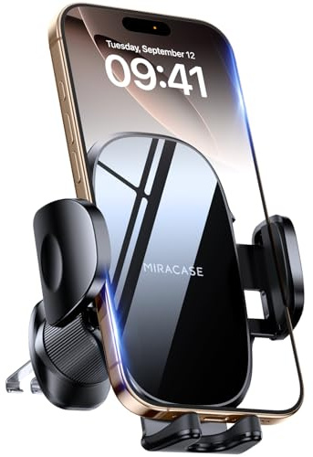 miracase Car Phone Holder, Stable Double Steel-Hook Air Vent Car Phone Mount Cradle 360°Rotation, One Button Release Mobile Phone Holder for iPhone, Galaxy, All 4.0''-7'' Smartphones