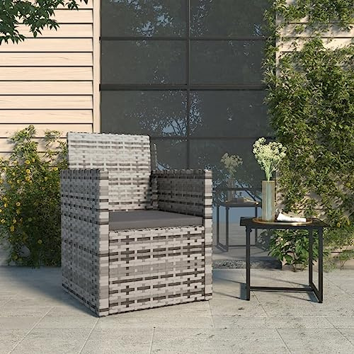 Yunovire Gartensessel mit Kissen Grau, Poly Rattan, 53x57x75 cm, robuster Stahlrahmen, witterungsbeständig, für Terrasse, Balkon, Gartenmöbel