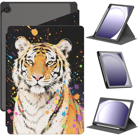Funda Tablet con Rotación de 360° para Samsung Galaxy Tab A11 Plus 2025/A9 Plus 2023 11(SM-X230/X236), Tapa Abatible Colorida con Soporte en 3 ángulos, Fina y Duradera, Tigre de Color