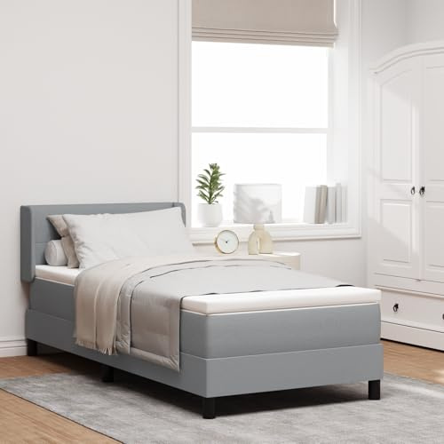JHQHSM Boxspringbett mit Matratze in Hellgrau 100x200 cm Stoff verstellbares Kopfteil waschbarer Bezug für modernes Schlafzimmer