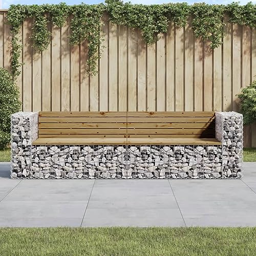 Mokuyary Gabion Garden Bench 244 x 71 x 65.5 cm Pine Wood Impregnated Bench Park Bench Balcony Bench Outdoor Bench for Garden Patio Balcony