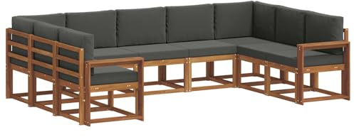 vidaXL Outdoor-Sofagarnitur mit Kissen 9 pcs Natur und Anthrazit, Moderne Garten Sofagarnitur, wetterfest, gemütliche Lounge, Akazie Holz Möbel, stylische Patio Sitzgruppe