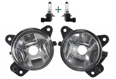 Front Nebelscheinwerfer Paar mit Birnen für VW Transporter T5 Caravelle 2003-2010 für VW Crafter Polo 9N Touareg für Skoda Fabia Roomster Halogen 12V 51W ABS PC Schwarz Klar Direkter Austausch