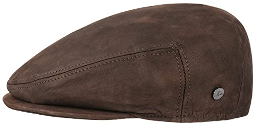 LIERYS Leder Flatcap Lederflatcap Herrencap Cap Schirmmütze Schiebermütze für Herren Ledercap Schirmmütze mit Schirm, mit Futter Winter Sommer (56 cm - braun)