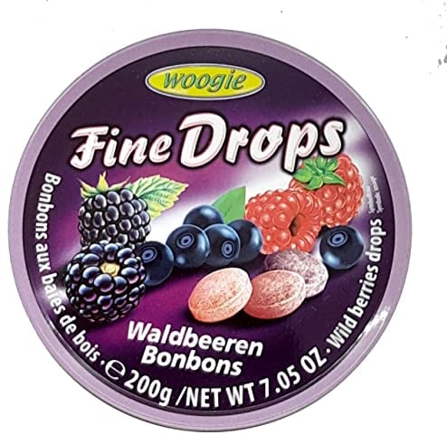 Woogie Waldbeeren-Bonbons Fine Drops in der wiederverschließbaren 200g Dose