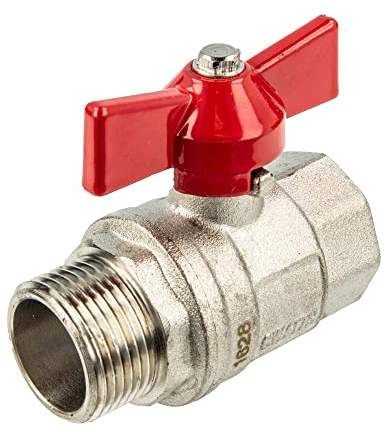 tecuro Kugelhahn, Innen- x Außengewinde G 1 Zoll (DN 25), voller Durchgang, roter Flügelgriff, Messing CW 617 N