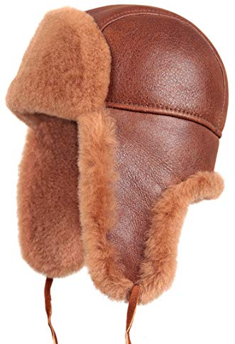 Zavelio Unisex Shearling Schaffell Leder Aviator Russische Ushanka Trapper Winter Fellmütze