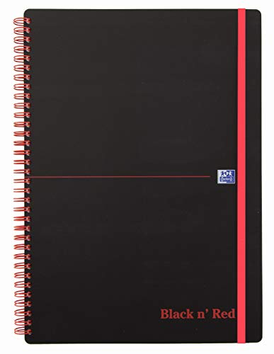 Oxford 400047653 Spiralbuch Black n' Red A4 liniert flexibler Deckel 70 Blatt schwarz/rot Notizblock Schreibblock Collegeblock