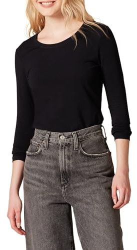 Amazon Essentials Women's Regular-Fit Long-Sleeve Crewneck T-Shirt (Available in Plus Size), Black, L