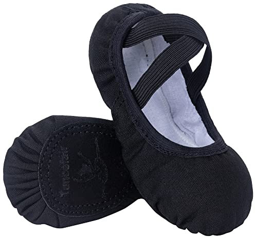 SKYSOAR Ballettschuhe Tanzschuhe Gymnastik Yoga Schuhe Split Sole Leder Wohnungen für Mädchen Damen Kinder und Erwachsene, Schwarz, 34 EU
